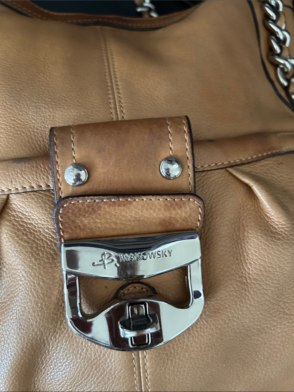 b. makowsky Tan Leather Chain-Accent Shoulder Bag - Picture 10 of 17